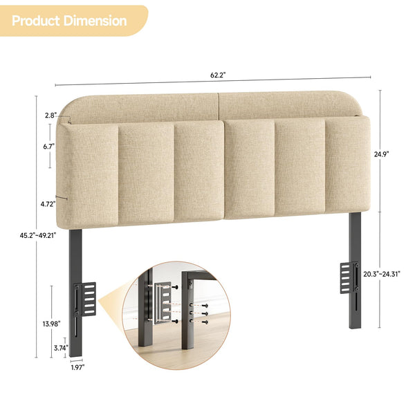 Adjustable Linen Headboard with RGB LED & Storage – Full/Queen/King