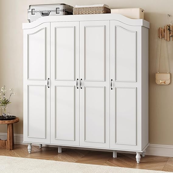 Arched Armoire Wardrobe Closet with 4 Doors & 2 Hanging Rods