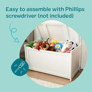 Wooden Toy Chest with Safety-Hinged Lid