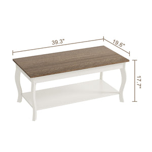 Rustic Coffee Table with Curved Legs & Storage Shelf