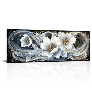Black & White Magnolia Canvas Wall Art – 20x55 Inch