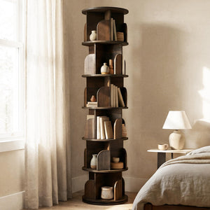 6-Tier Rotating Bookshelf with Lazy Susan Turntable