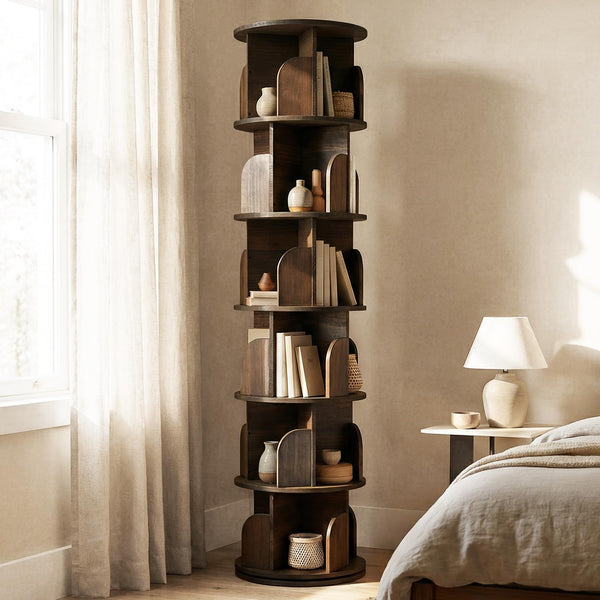 6-Tier Rotating Bookshelf with Lazy Susan Turntable