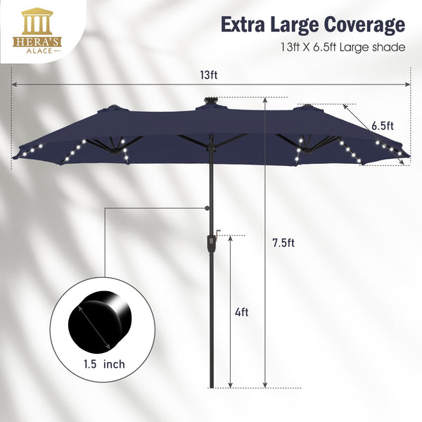 13 ft Double-Sided Patio Umbrella with 120 LED Solar Lights