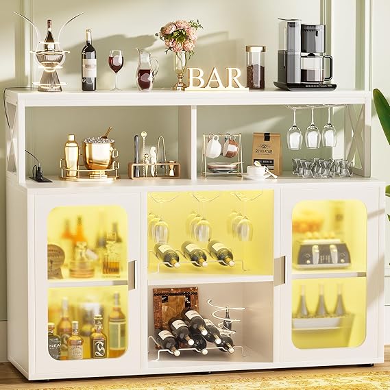 Bar Cabinet with LED Lights & Power Outlets
