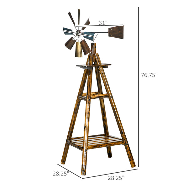 Windmill Weathervane with Bottom Shelf – Rustic Outdoor Fir Wood & Steel