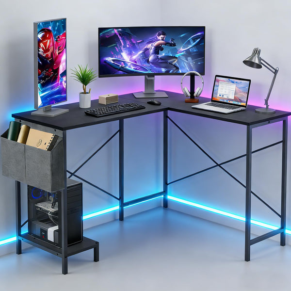 L-Shaped Desk 50 Inch – Reversible Corner Computer Desk with CPU Stand & Storage Bag
