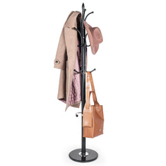 Metal Coat Rack with Marble Base, 12 Hooks & Umbrella Holder