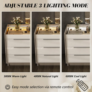 3-Piece Bedroom Dresser Set with LED Light & Nightstands with Charging Station