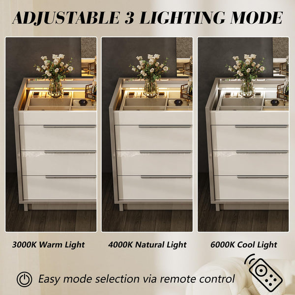 3-Piece Bedroom Dresser Set with LED Light & Nightstands with Charging Station