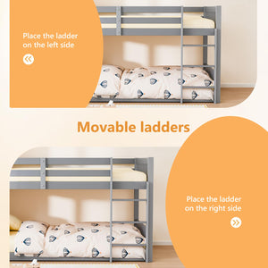 Low Twin Over Twin Bunk Bed with Guardrails & Ladder