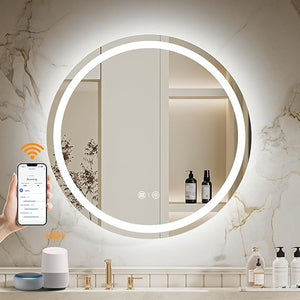 Round Smart LED Bathroom Mirror with WiFi, Anti-Fog & Dimming