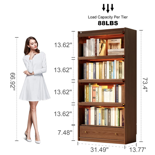 5-Tier Bookcase with LED Lights & Glass Doors