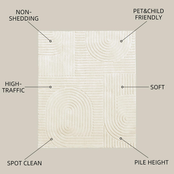 Soft High-Low Pile Area Rug – Washable, Non-Slip Indoor Rug for Living Room, Bedroom & Kids Room