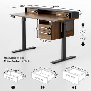 Electric Standing Desk & Executive Desk Set with Hutch & Drawers