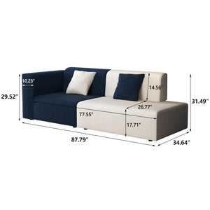 L-Shaped Chaise Lounge Sofa – Blue & White Fabric