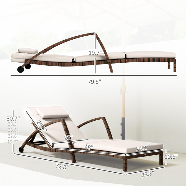 PE Rattan Outdoor Chaise Lounge Chair Set of 2 with Cushion & Armrests