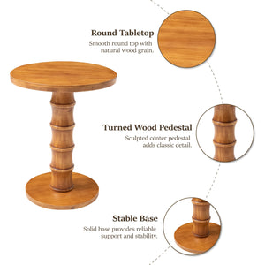 Round Cedar Pedestal End Table – Warm Natural