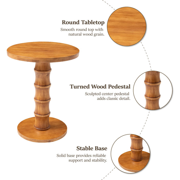 Round Cedar Pedestal End Table – Warm Natural