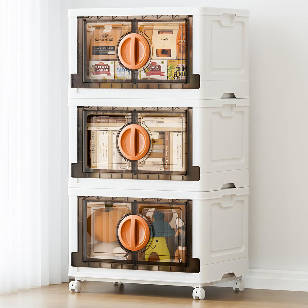 Stackable Storage Cabinet with Wheels & Lids – 249 Qt Collapsible Organizer Bins