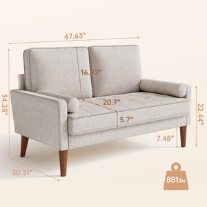 Loveseat Sofa with Spring Cushions & Removable Cover