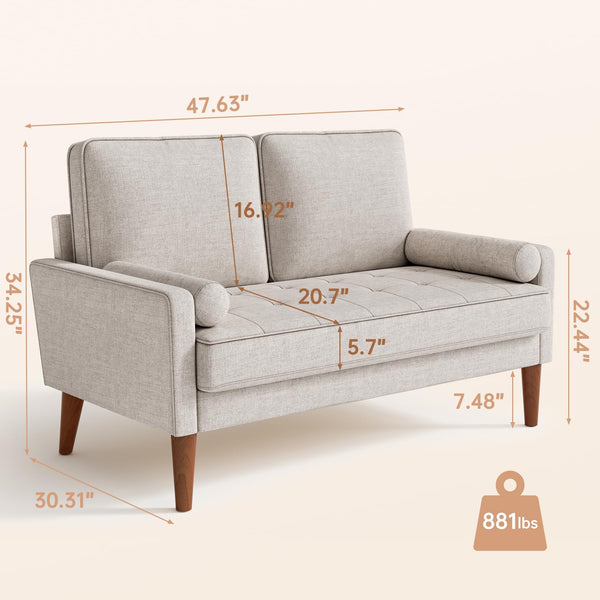 Loveseat Sofa with Spring Cushions & Removable Cover