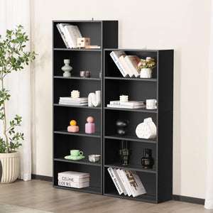 6-Tier Wood Bookcase - 63 Inch Tall Floor Standing Open Bookshelf, Black