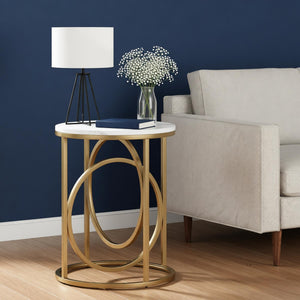 Round End Table with Gold O-Shaped Base