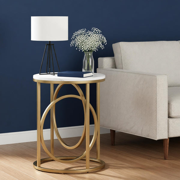 Round End Table with Gold O-Shaped Base