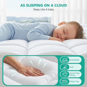 Mattress Topper Extra Thick Pillow Top with Spiral Fiber Filling