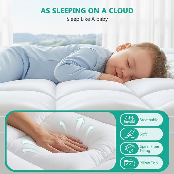 Mattress Topper Extra Thick Pillow Top with Spiral Fiber Filling