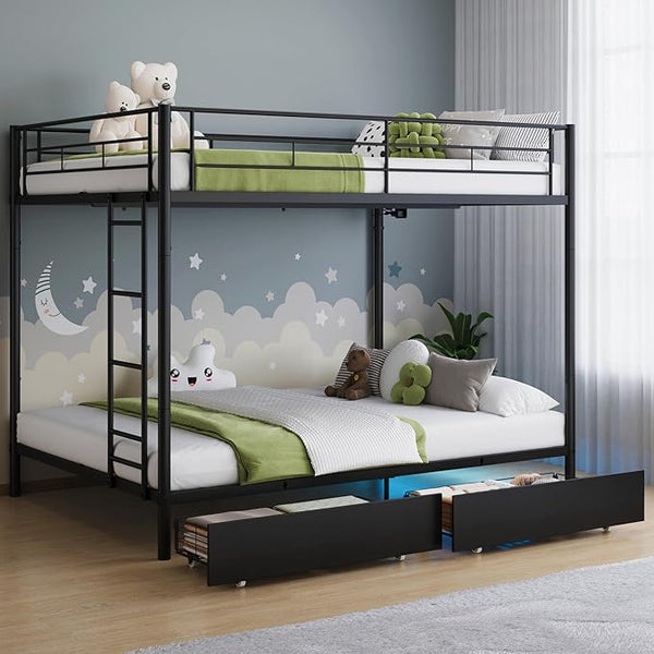 Twin Over Twin Bunk Bed with LED Lights & Storage