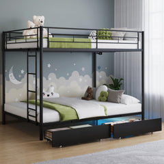 Twin Over Twin Metal Bunk Bed with LED Lights & USB Charging