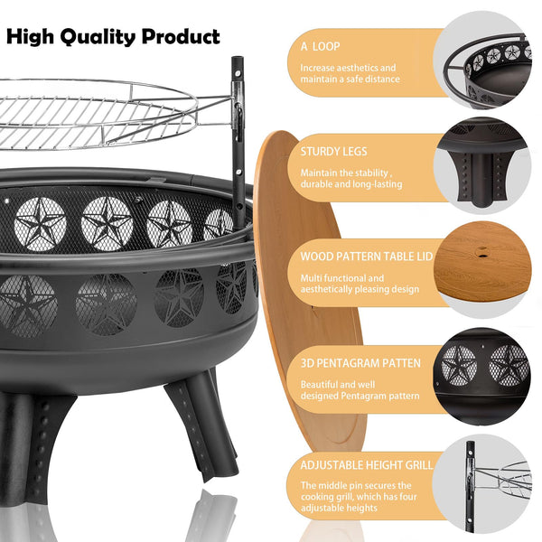 32-Inch Wood Burning Fire Pit with Swivel Cooking Grate