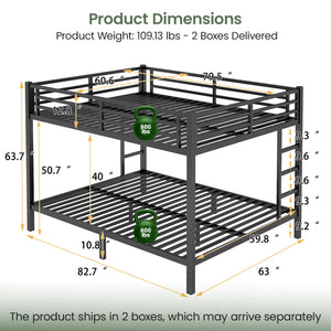 Queen Over Queen Bunk Bed – Heavy Duty Metal Frame with Guardrails & Ladders