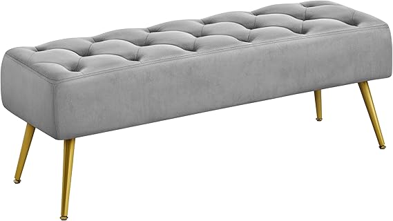 Boucle Ottoman Bench with Gold Metal Legs