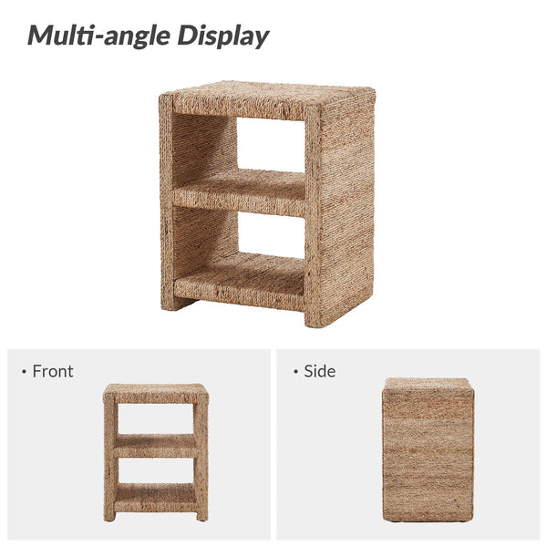 Rattan Nightstand with Seagrass Accents & Drawers – Set of 2