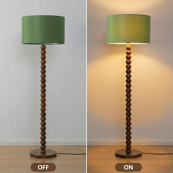 61" Beaded Wood Floor Lamp with Linen Shade