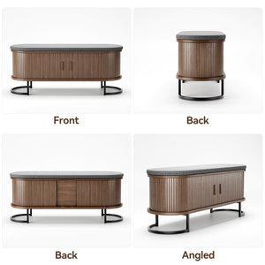 Storage Bench with Cushion and Sliding Doors