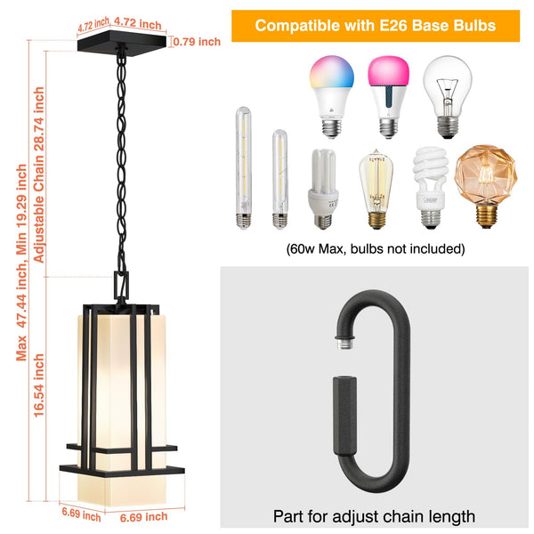 Modern Outdoor Pendant Light – Aluminum Hanging Lantern with Adjustable Chain