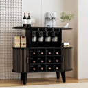 Wine Bar Cabinet with Sliding Tambour Door, Glass Shelves & 12 Wine Racks