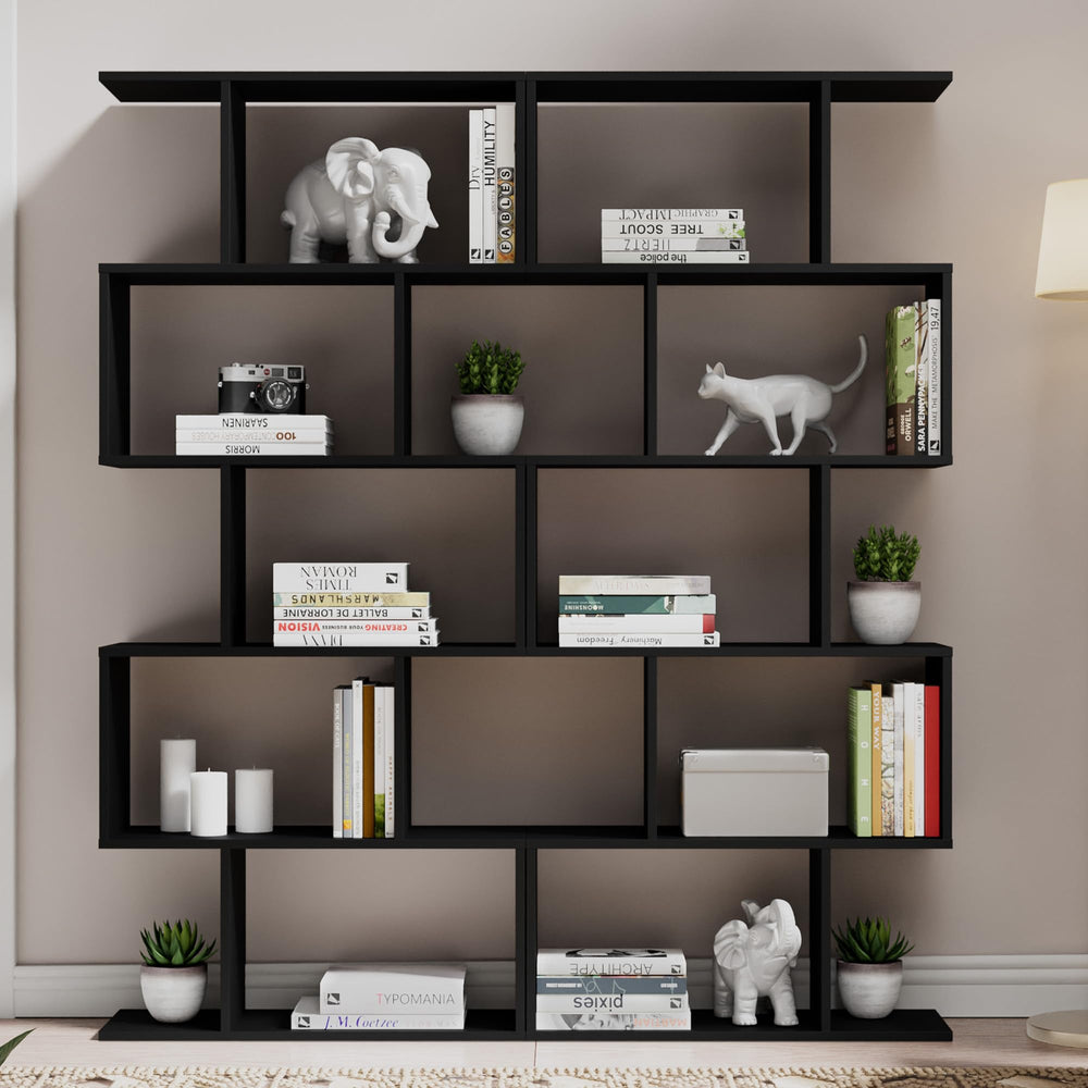 5-Tier S-Shaped Bookshelf with Room Divider