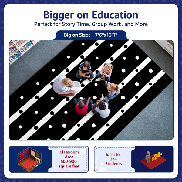 Abstract Classroom Rug 7'6" x 13'1" – Nylon, Non-Slip, Fade-Resistant