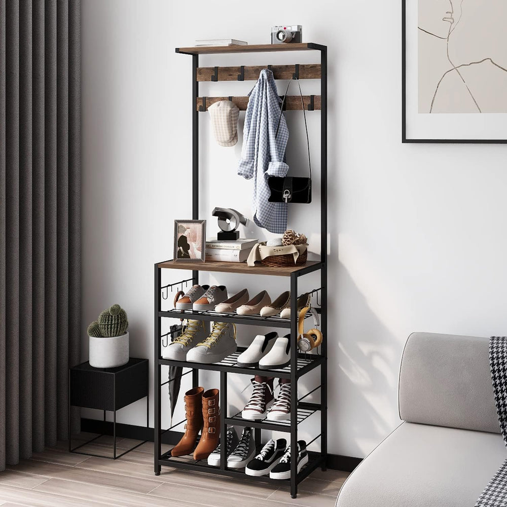 5-in-1 Hall Tree with Console Table & Shoe Rack