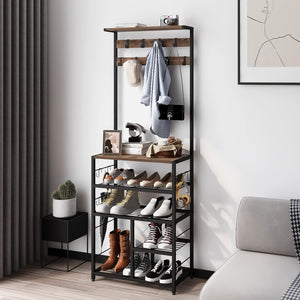 5-in-1 Hall Tree with Console Table & Shoe Rack
