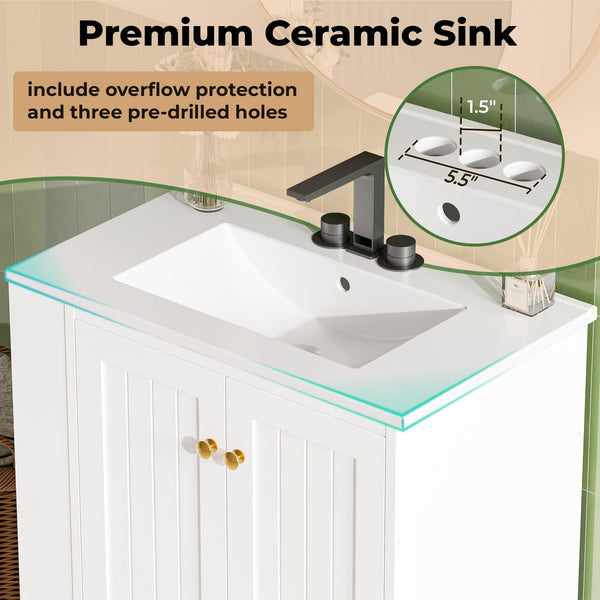 30-Inch Bathroom Vanity with Ceramic Sink and Side Storage