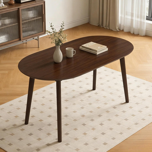 63" Oval Dining Table for 4–6 – Mid-Century Modern with Solid Wood Legs