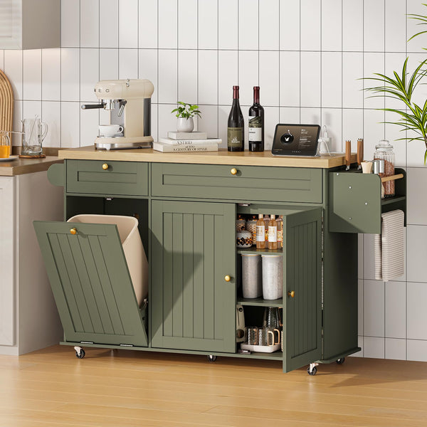 Kitchen Island with Power Outlet & Drop Leaf