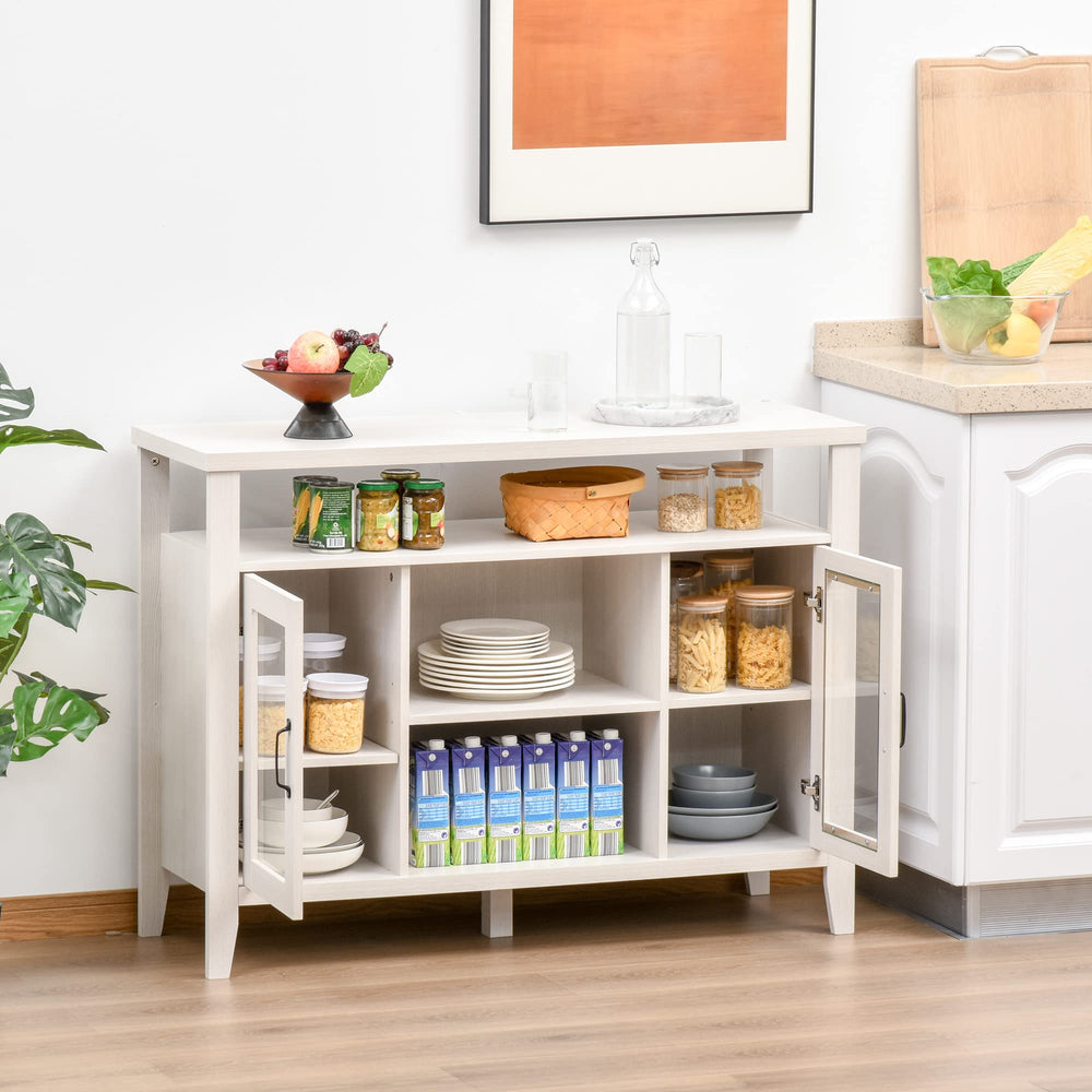 Farmhouse Sideboard Buffet Cabinet with Glass Doors and Storage Shelves