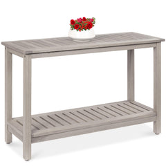 2-Shelf Eucalyptus Wood Console Table Indoor Outdoor